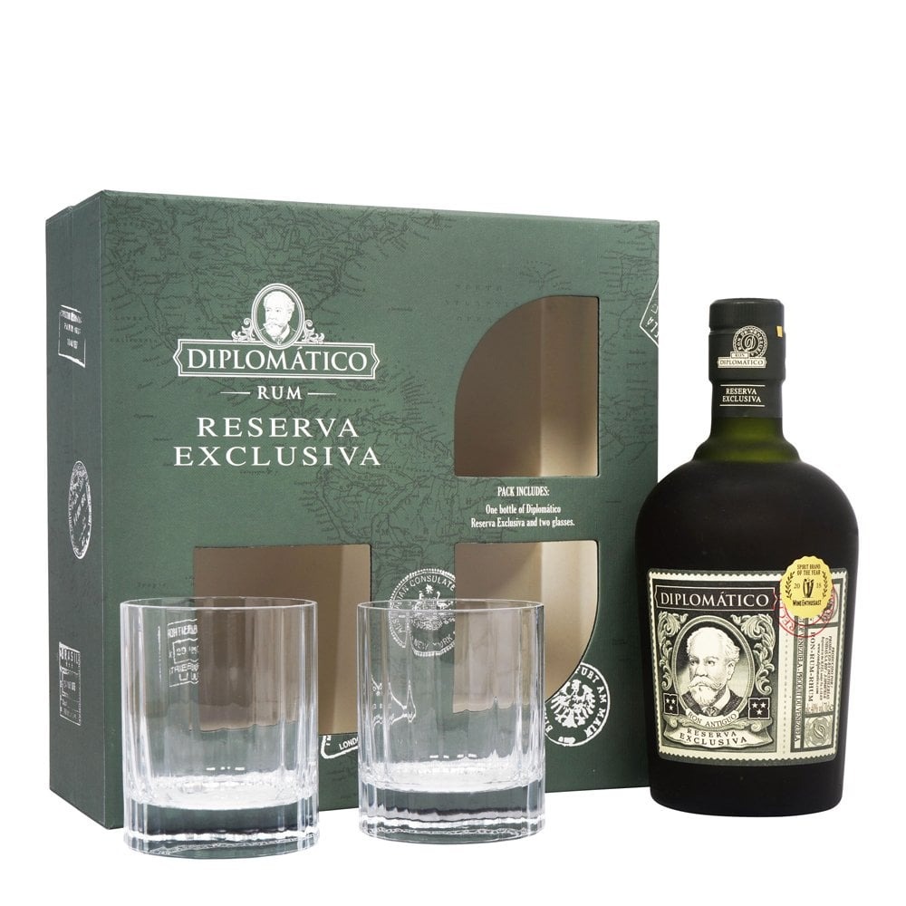 RON DIPLOMATICO RESERVA EXCLUSIVA 6/70/40º GBX + 2 GLASSES