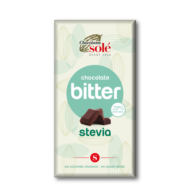 CHOCOLATE BITTER 72% CACAO ENDULZADO CON STEVIA 100g