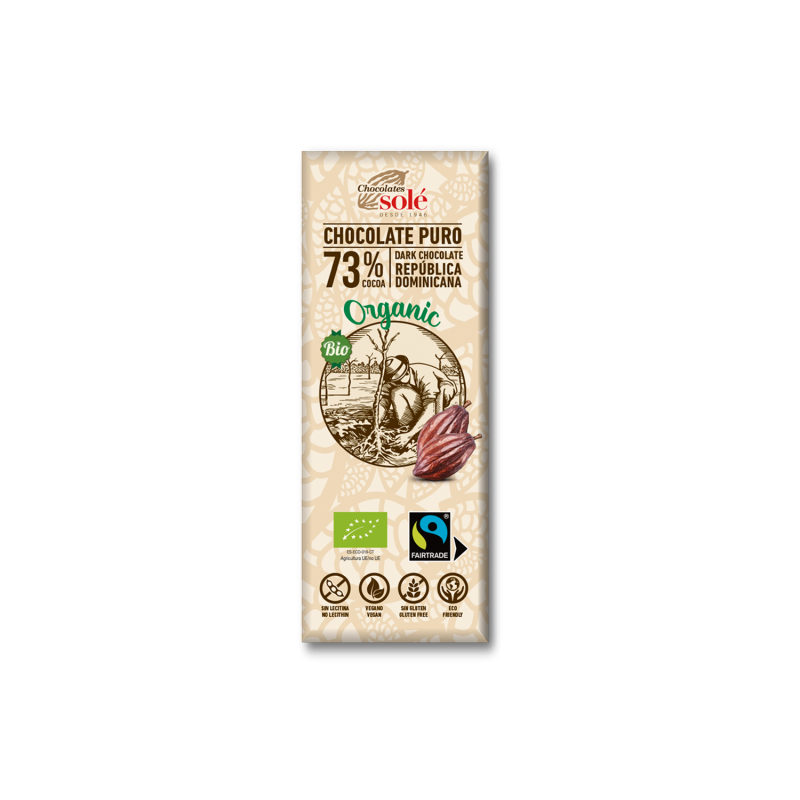 CHOCOLATINAS NEGRO 73% CACAO BIO 25G.