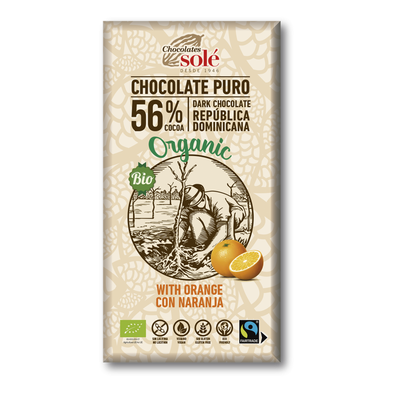 CHOCOLATE NEGRO 56% CON NARANJA BIO 100G