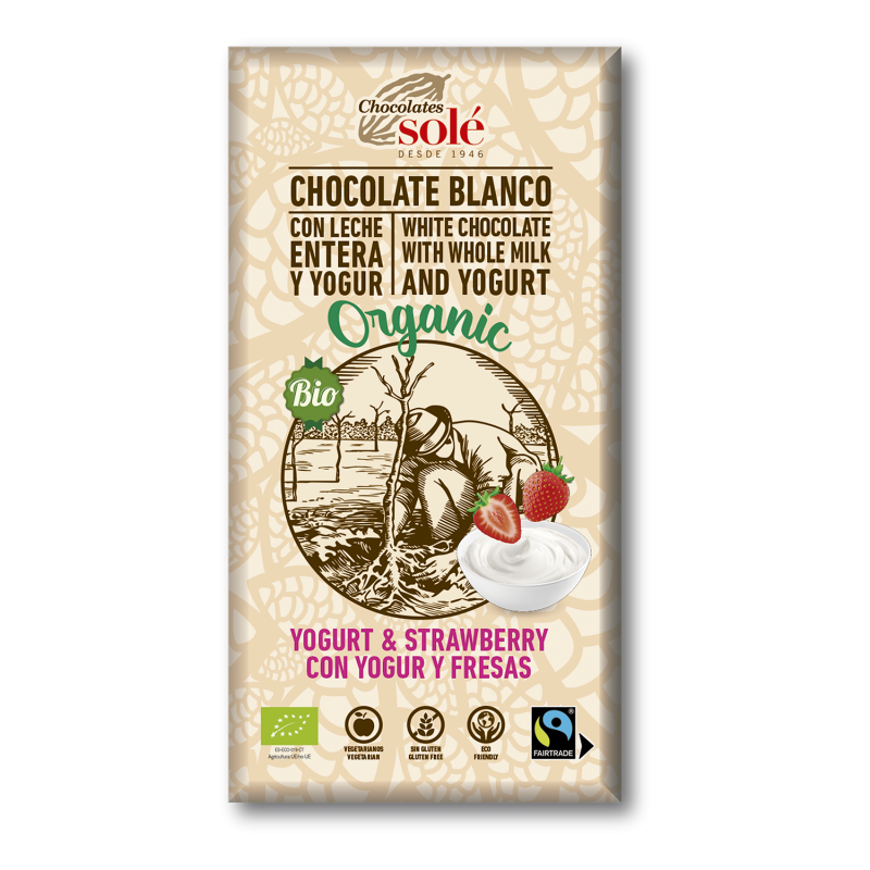 CHOCOLATE BLANCO CON YOGUR Y FRESAS BIO 100G