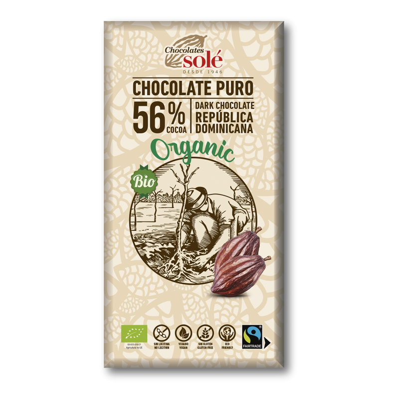CHOCOLATE NEGRO 56% CACAO 100g BIO