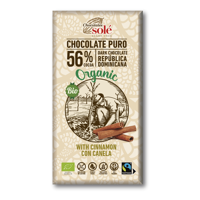 CHOCOLATE NEGRO 56% CACAO CON CANELA 100 GR BIO