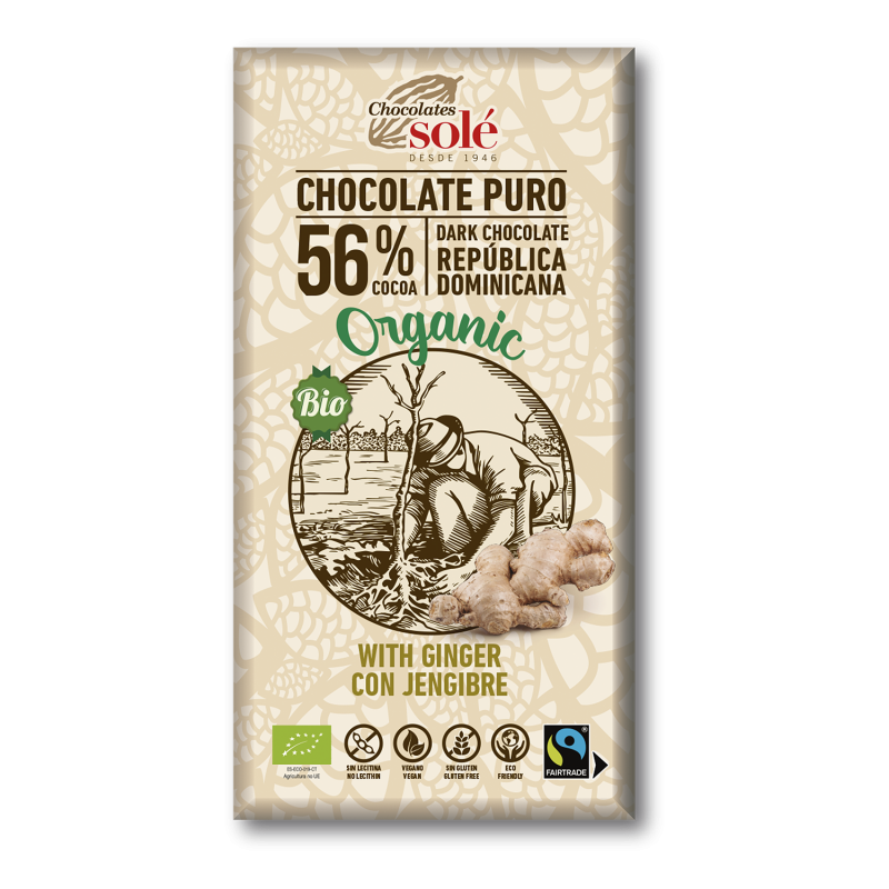 CHOCOLATE NEGRO 56% CACAO CON JENGIBRE 100 gr BIO