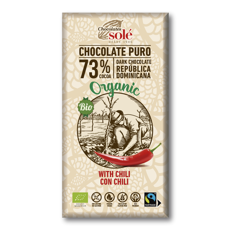 CHOCOLATE NEGRO 73% CACAO CON CHILI 100G BIO