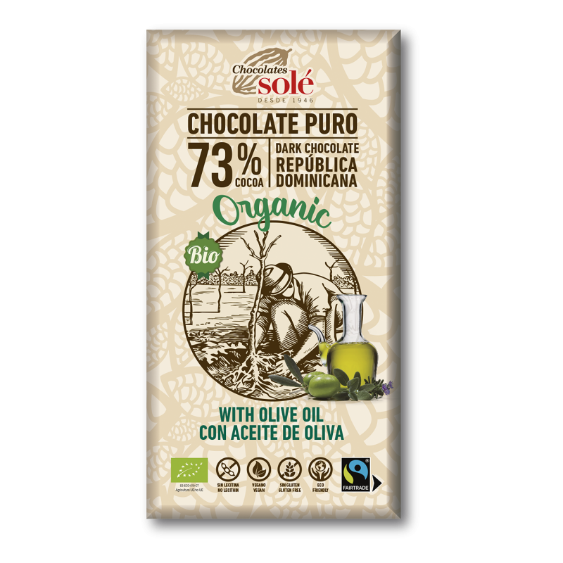 CHOCOLATE NEGRO 73% CACAO CON ACEITE OLIVA 100 GR BIO