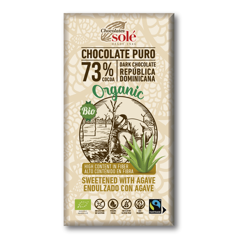 CHOCOLATE NEGRO 73%CACAO CON AGAVE 100g BIO