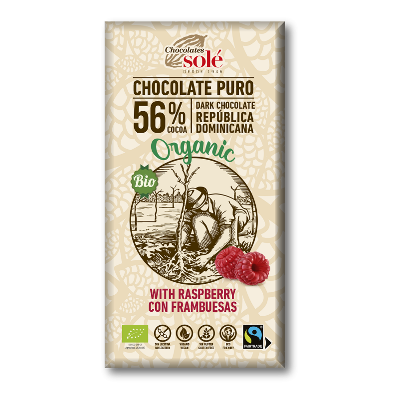 CHOCOLATE NEGRO CON FRAMBUESAS 100 grs BIO