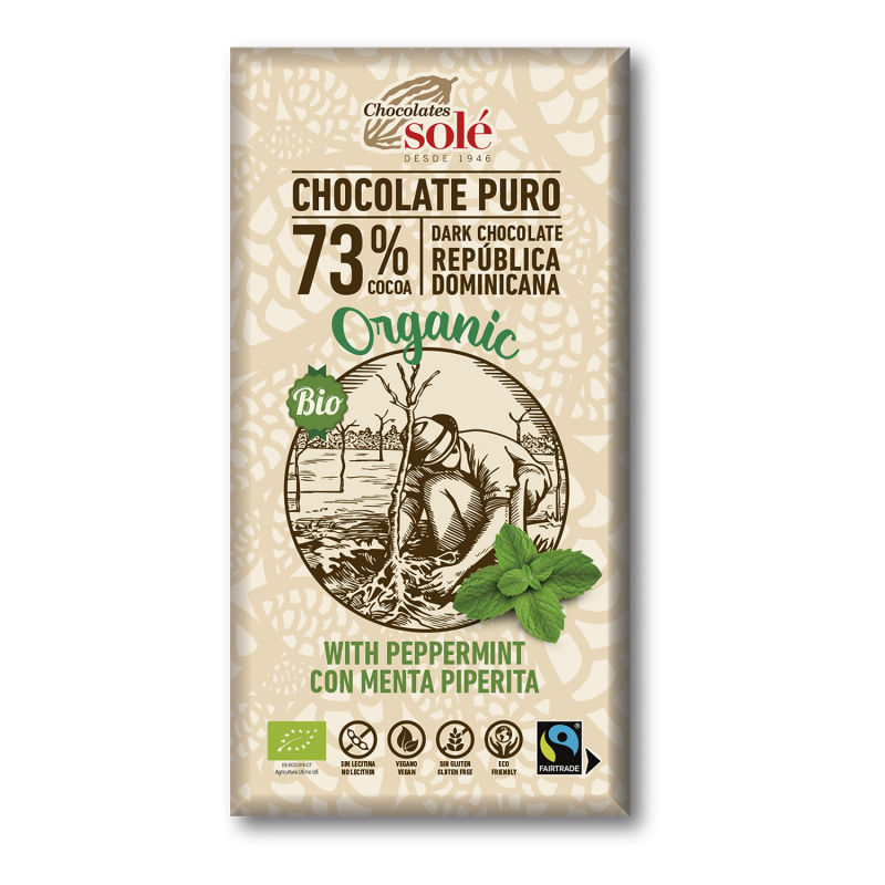 CHOCOLATE NEGRO 73% CACAO CON MENTA PIPERITA 100g BIO